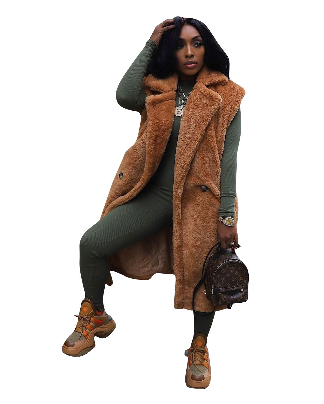 HealthBeauty-Products (™) Plush Sleeveless Long Cardigan Jacket