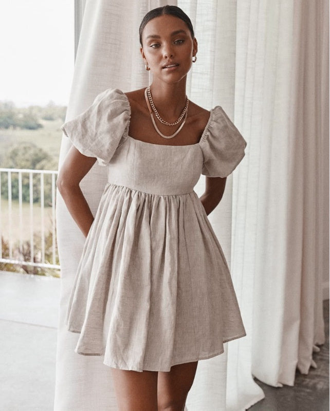 HealthBeauty-Products (™) Dresses Women Square Neck Puff Sleeve Mini Dress