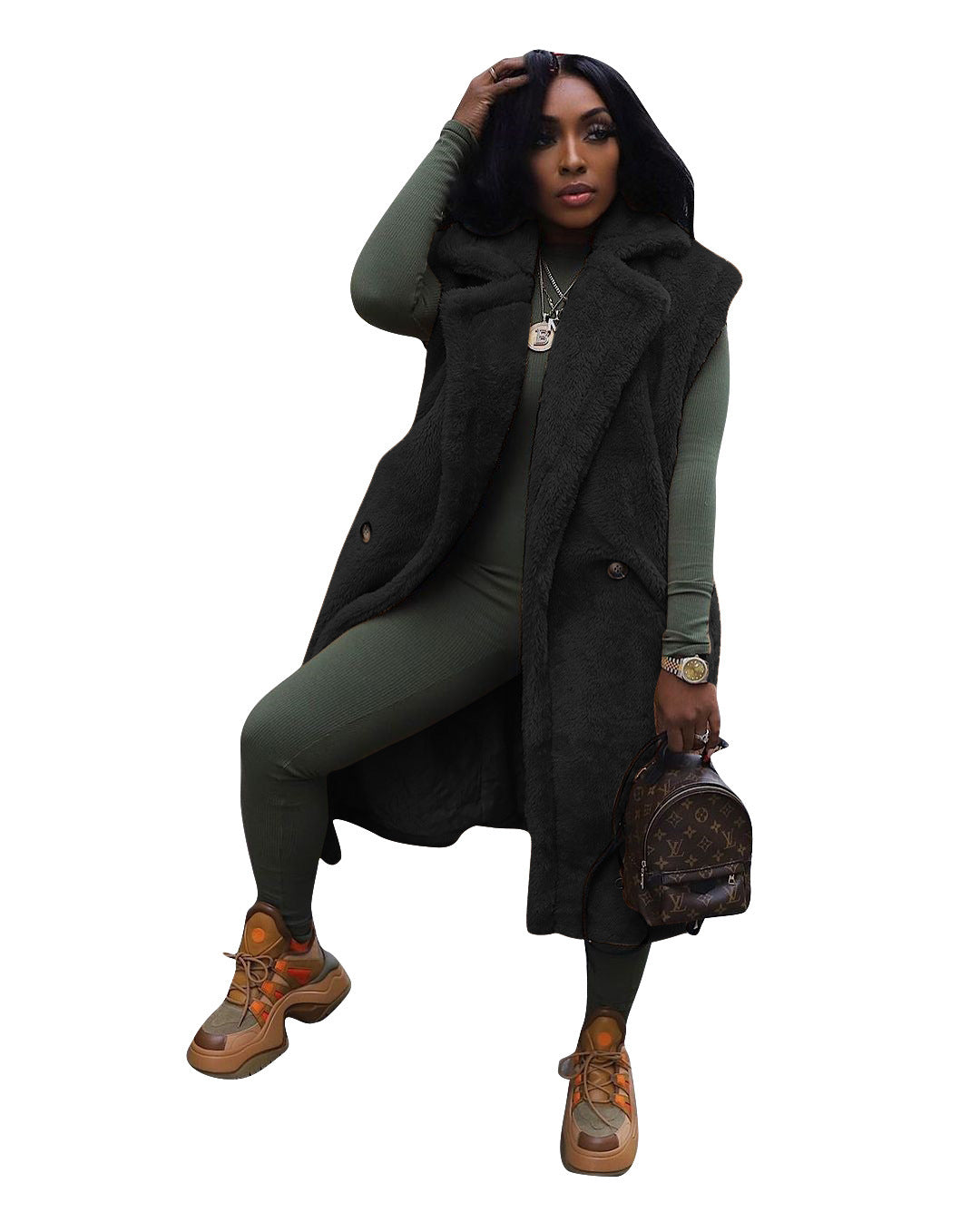 HealthBeauty-Products (™) Plush Sleeveless Long Cardigan Jacket