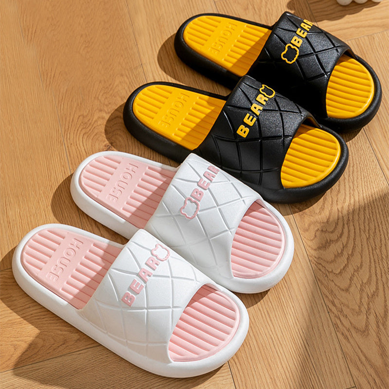 Bear House Shoes New Anti-slip Striped Lozenge Texture Design Slippers For Women Summer Indoor Floor Bathroom Shoes