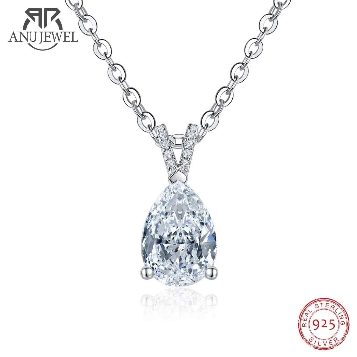 Anujewel 2.5Ct D Color Pear Cut Teardrop Moissanite Diamond Pendant Neckalce 925 Sterling Silver Necklace Jewelry