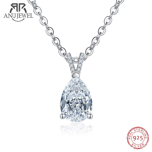 Anujewel 2.5Ct D Color Pear Cut Teardrop Moissanite Diamond Pendant Neckalce 925 Sterling Silver Necklace Jewelry