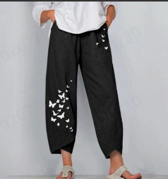 Slub Linen Loose Fashion Digital Printing Casual Pants