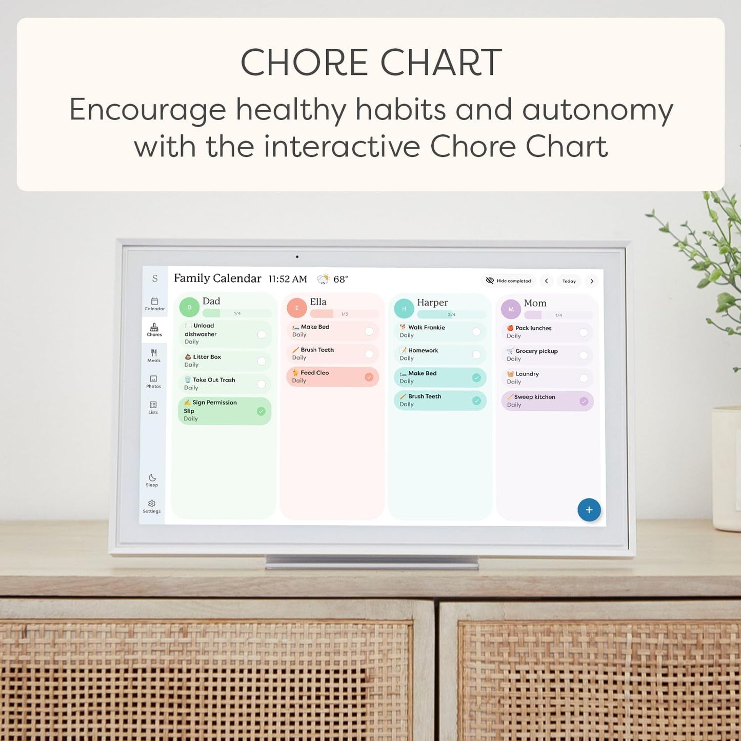 Calendar: 15 Inch Digital Calendar & Chore Chart, Smart Touchscreen Interactive Display for Family Schedules - Wall Mount Included