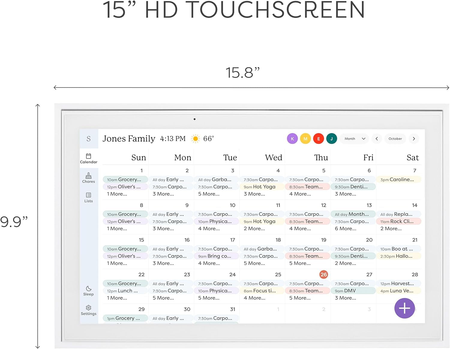 Calendar: 15 Inch Digital Calendar & Chore Chart, Smart Touchscreen Interactive Display for Family Schedules - Wall Mount Included