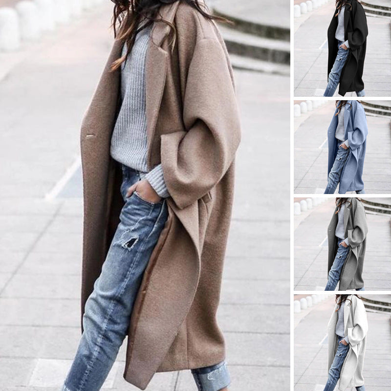 HealthBeauty-Products (™) Casual Long Single Breasted Lapel Woolen Coat