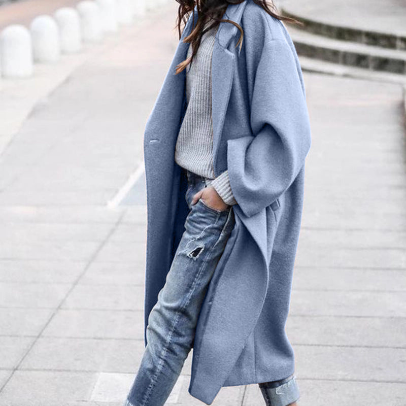 HealthBeauty-Products (™) Casual Long Single Breasted Lapel Woolen Coat