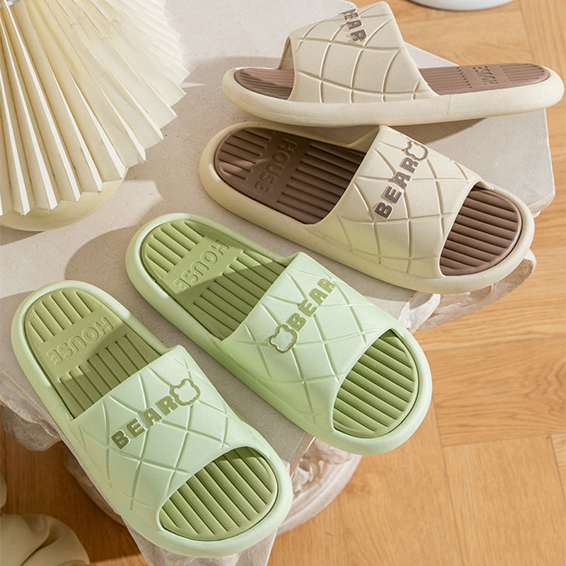 Bear House Shoes New Anti-slip Striped Lozenge Texture Design Slippers For Women Summer Indoor Floor Bathroom Shoes