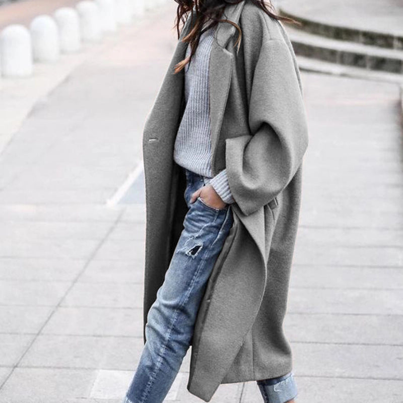 HealthBeauty-Products (™) Casual Long Single Breasted Lapel Woolen Coat