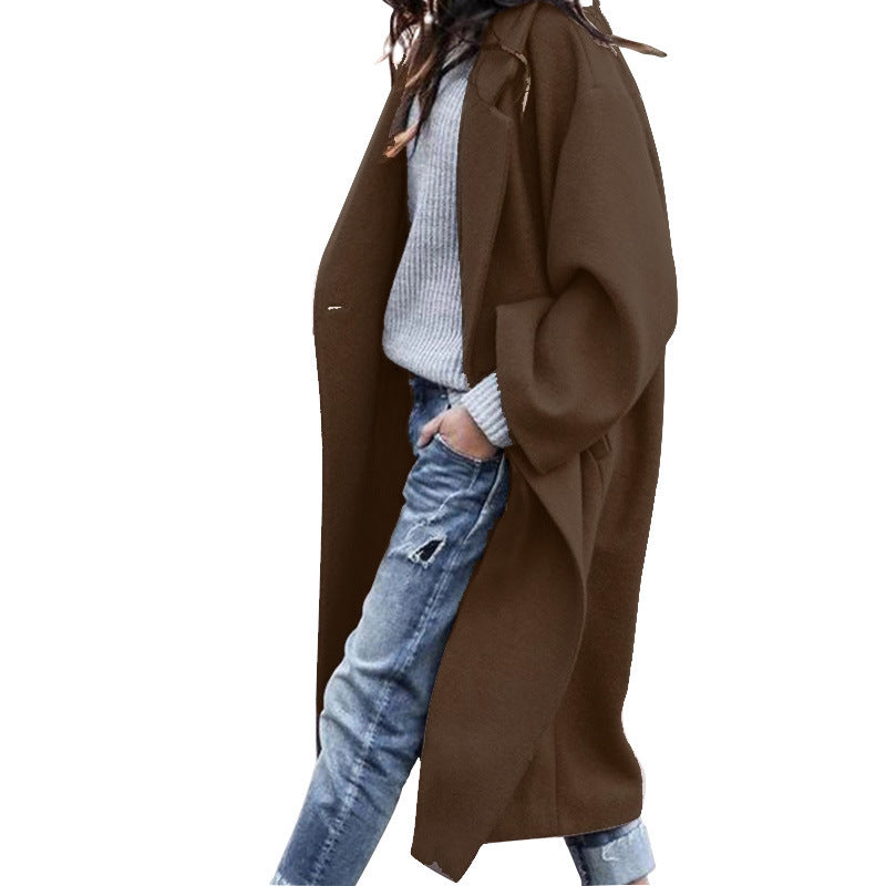 HealthBeauty-Products (™) Casual Long Single Breasted Lapel Woolen Coat