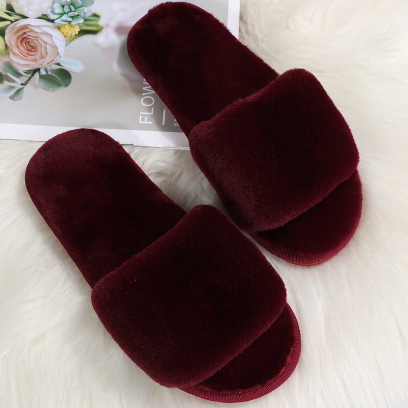 Fluffy Women's Indoor Lazy Plush Slippers Flat Cotton Slippers