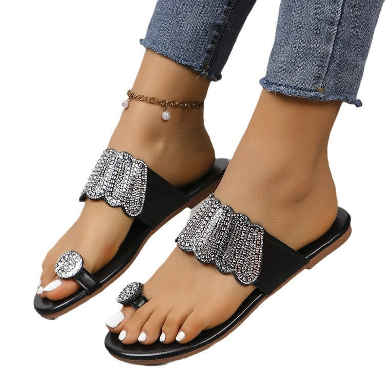 Plus Size Toe Covering Flat Slippers Flat Light Wind Sandals