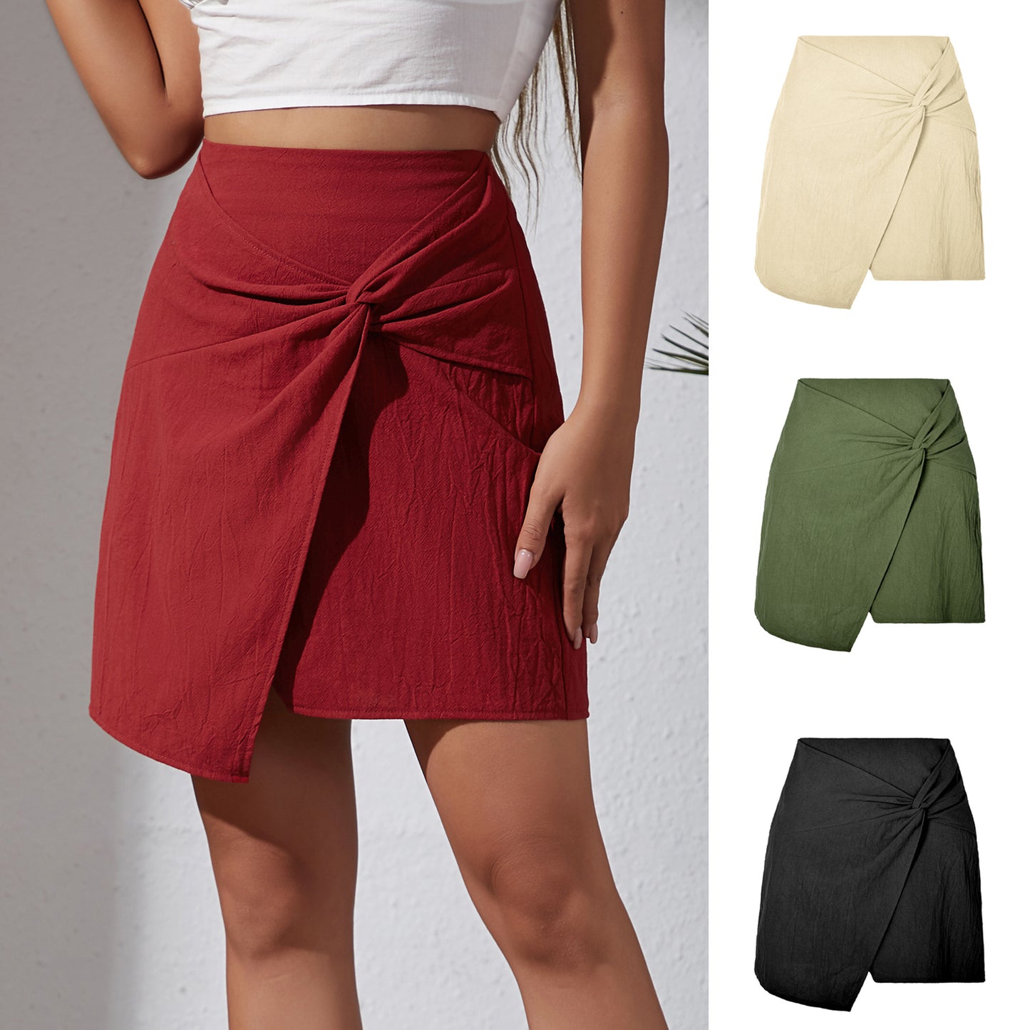 Women's High Waist Cotton And Linen Twisted Skirt